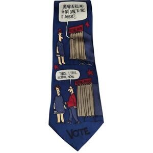VTG TeeHee Political Vote Humor Men's Necktie 100% Silk 90s Satire Novelty Navy